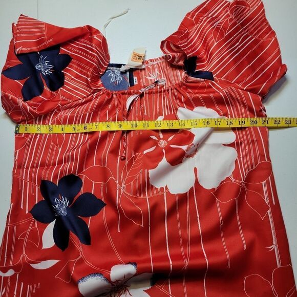 Hawaii Nei 70s Maxi Dress Kaftan Red Navy White Tropical Flutter Sleeves Women's - Picture 7 of 8